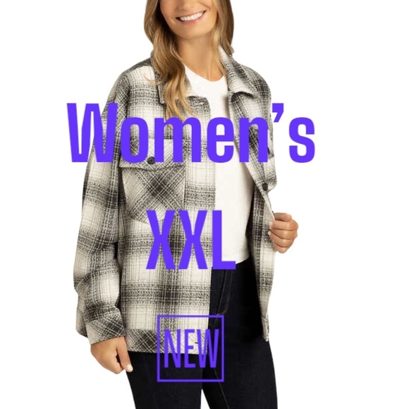 Women's Boston Traders XXL 20 - 22 Button Shirt Jacket Shacket Plaid Black Gray - Picture 2 of 9